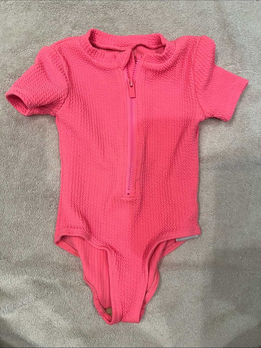 Old Navy Pink Short-Sleeve Zip One-Piece Swimsuit